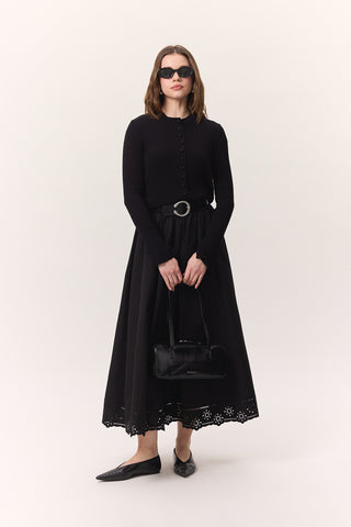 Embroidered Wide Skirt Black