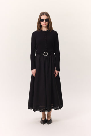 Embroidered Wide Skirt Black