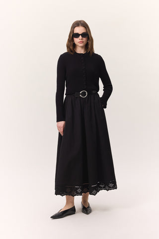 Embroidered Wide Skirt Black