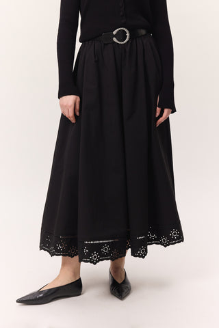 Embroidered Wide Skirt Black