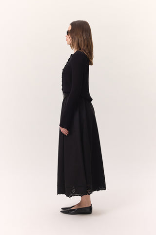 Embroidered Wide Skirt Black
