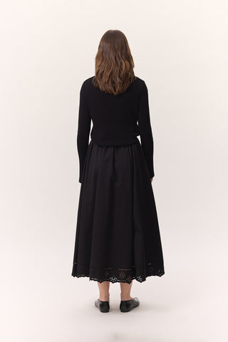 Embroidered Wide Skirt Black