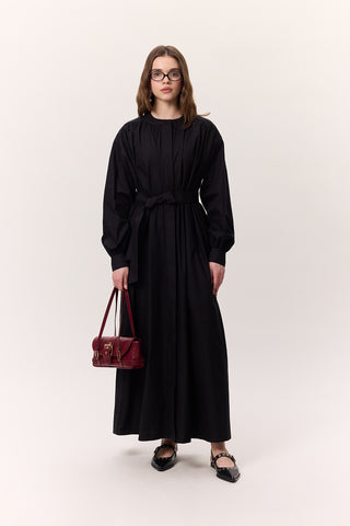 Ruched Detail Oversized Shirt Dress Black