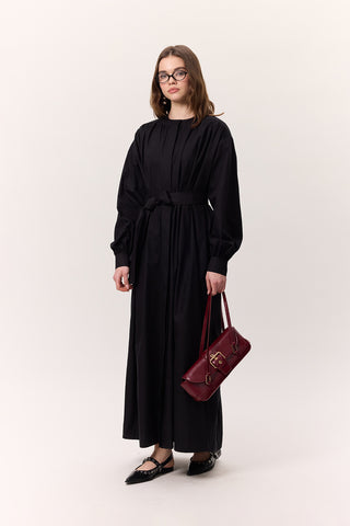 Ruched Detail Oversized Shirt Dress Black