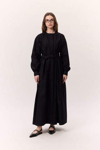 Ruched Detail Oversized Shirt Dress Black