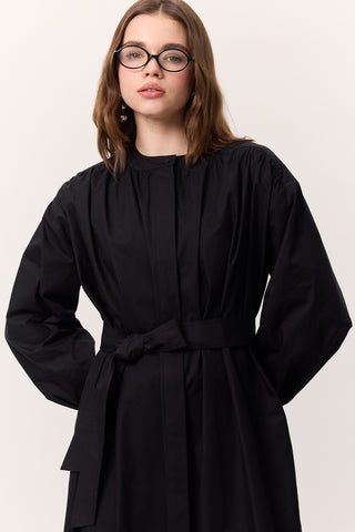 Ruched Detail Oversized Shirt Dress Black