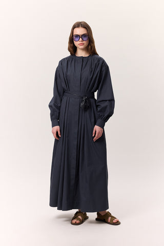 Ruched Detail Oversized Shirt Dress Navy Blue