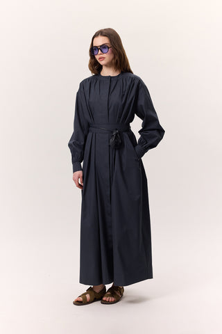 Ruched Detail Oversized Shirt Dress Navy Blue