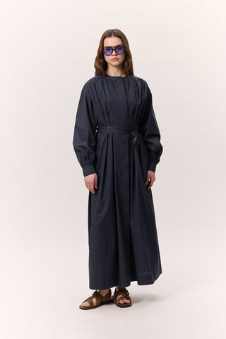 Ruched Detail Oversized Shirt Dress Navy Blue