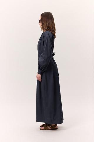 Ruched Detail Oversized Shirt Dress Navy Blue