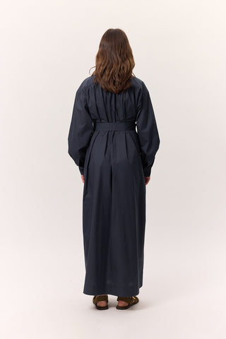 Ruched Detail Oversized Shirt Dress Navy Blue