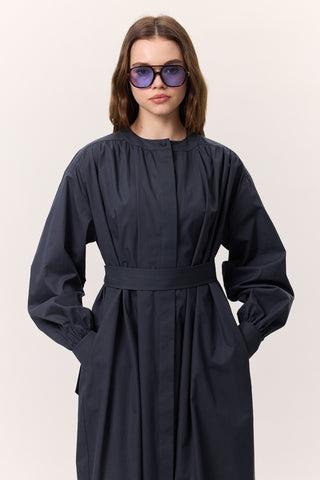 Ruched Detail Oversized Shirt Dress Navy Blue