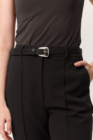Oval Buckle Faux Leather Belt Black