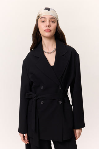 Draped Belted Jacket Black
