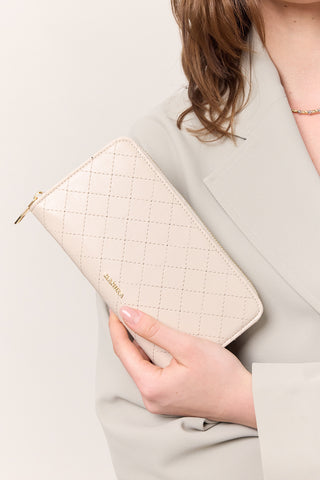 Quilted Zip-Around Wallet Beige