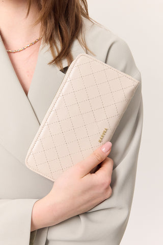 Quilted Zip-Around Wallet Beige