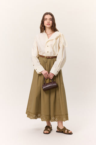 Embroidered Wide Skirt Green