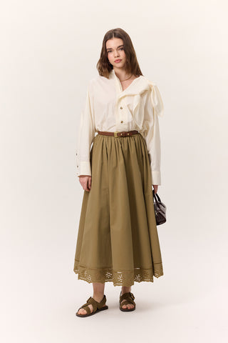 Embroidered Wide Skirt Green