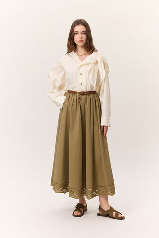 Embroidered Wide Skirt Green