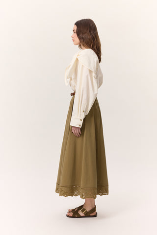 Embroidered Wide Skirt Green