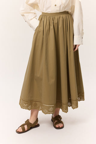 Embroidered Wide Skirt Green