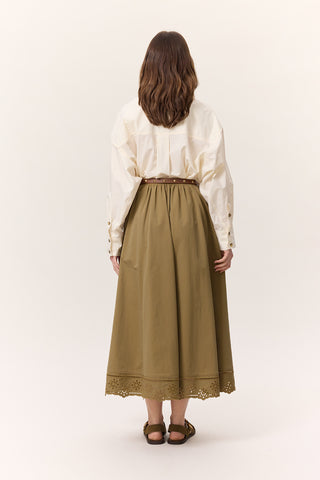 Embroidered Wide Skirt Green