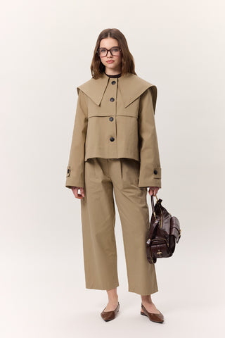 Wide Collar Gabardine Jacket Sand