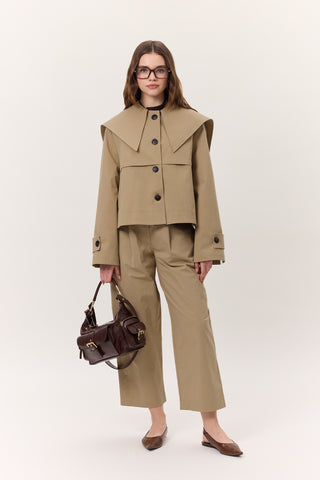 Wide Collar Gabardine Jacket Sand