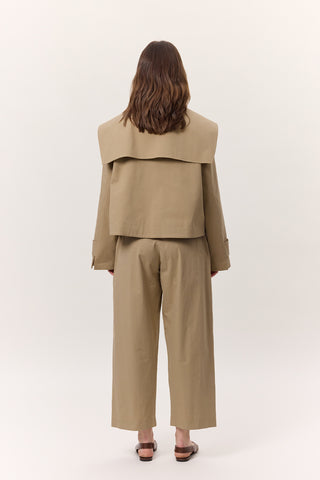 Wide Collar Gabardine Jacket Sand