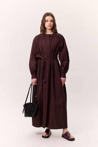 Ruched Detail Oversized Shirt Dress Burgundy