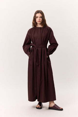 Ruched Detail Oversized Shirt Dress Burgundy
