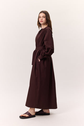 Ruched Detail Oversized Shirt Dress Burgundy