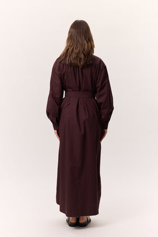 Ruched Detail Oversized Shirt Dress Burgundy