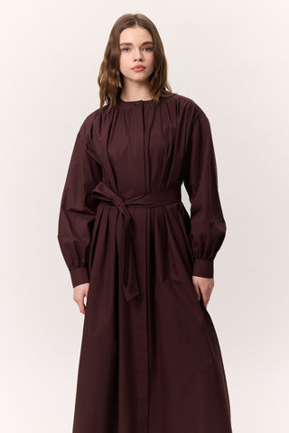 Ruched Detail Oversized Shirt Dress Burgundy