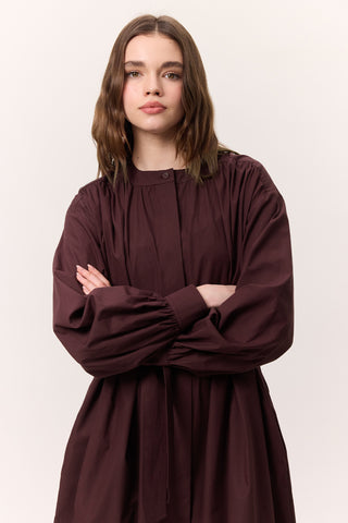 Ruched Detail Oversized Shirt Dress Burgundy