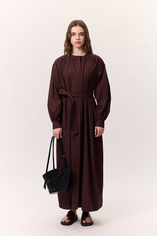 Ruched Detail Oversized Shirt Dress Burgundy