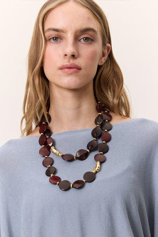 2 Piece Oval Beaded Necklaces Burgundy