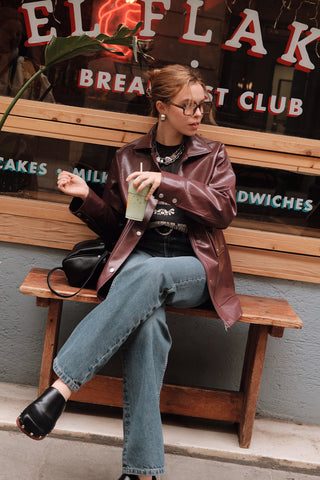 Textured Faux Leather Jacket Burgundy