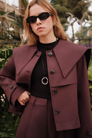 Wide Collar Gabardine Jacket Damson