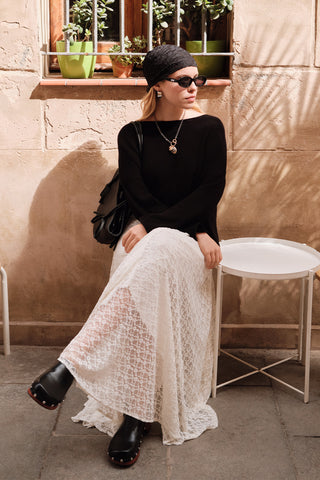 Lace Pleated Skirt Ecru