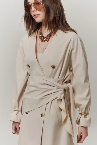 Scarf Detail Statement Trench Coat Cream