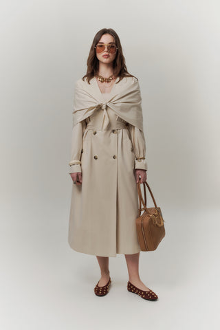 Scarf Detail Statement Trench Coat Cream