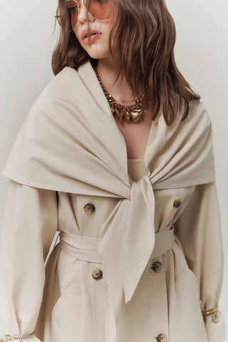 Scarf Detail Statement Trench Coat Cream
