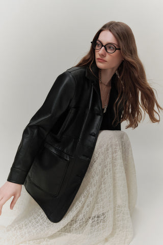 Retro Faux Leather Jacket Black