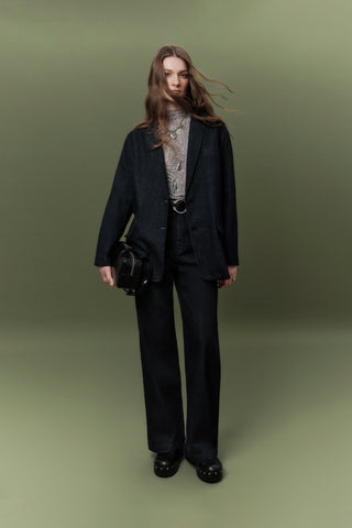 Stitched Wide-Leg Jeans Dark Blue