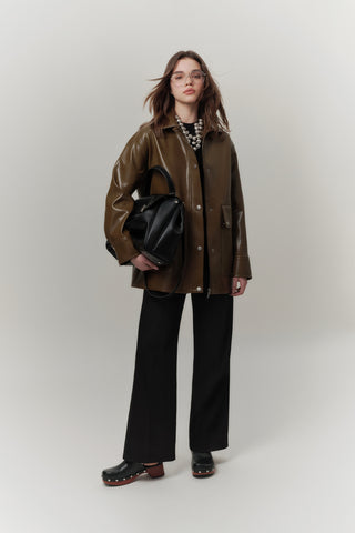 Textured Faux Leather Jacket Green