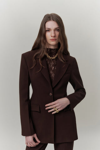 Premium Dolgulu Kesim Blazer Kahverengi