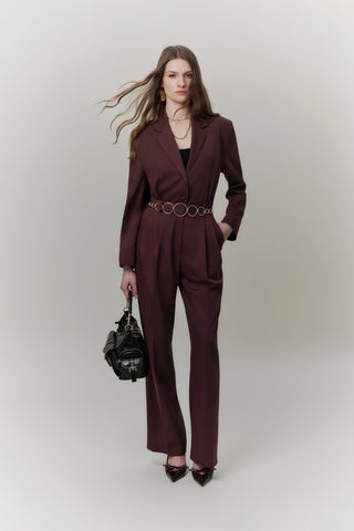 Belted Buttoned Blazer Burgundy