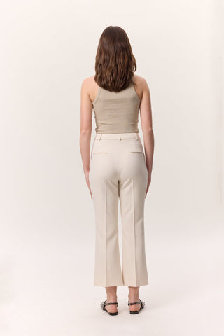 Contrast Stitch Flared Pants Beige