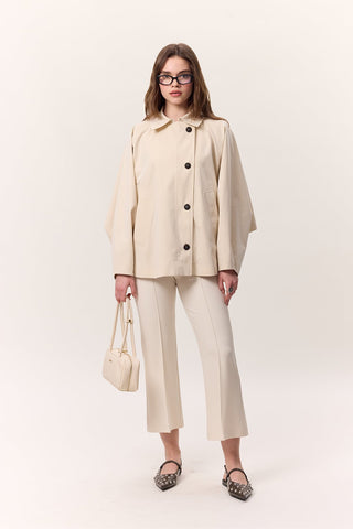 Contrast Stitch Flared Pants Beige